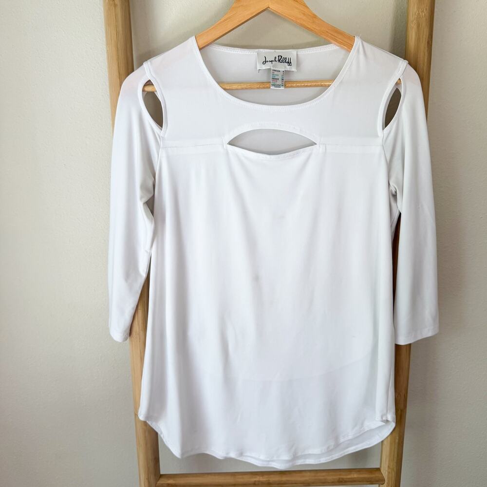 Joseph Ribkoff White Cutout 3/4 Sleeve Stretch Tunic Top Blouse Size 6 US